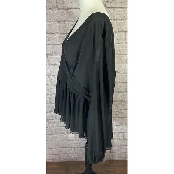 ASOS DESIGN Top Womens‎ 24 Black Mesh Sheer Peplum Shirt Blouse Stretch 9444 - Picture 3 of 6